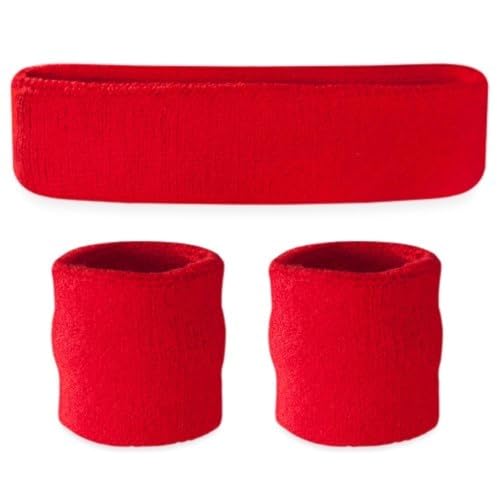 Suddora Sweatbands Set, Moisture Wicking 2 Wristbands and 1 Headband, Breathable Terry Cloth Athletic Bands for Basketball, Tennis, Yoga, Gym, Sweat Bands for Costumes and Cosplay, Red - Image 1