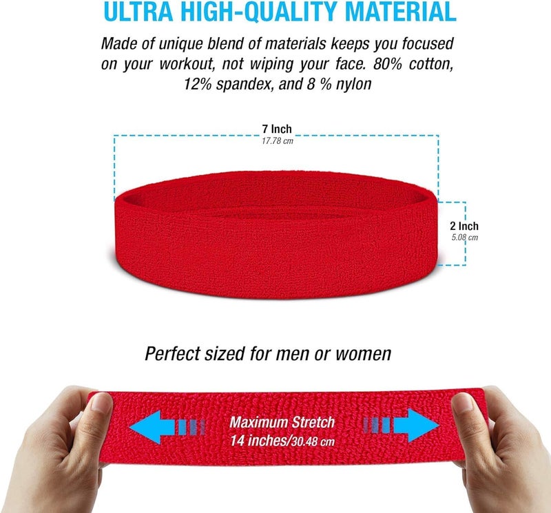 Suddora Sweatbands Set, Moisture Wicking 2 Wristbands and 1 Headband, Breathable Terry Cloth Athletic Bands for Basketball, Tennis, Yoga, Gym, Sweat Bands for Costumes and Cosplay, Red - Image 3