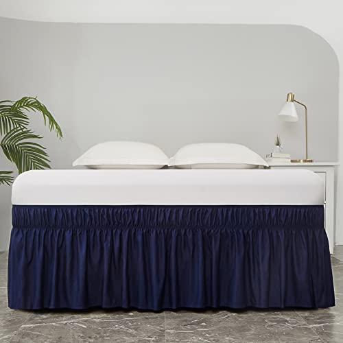 MEILA Wrap Around Bed Skirt Three Fabric Sides Elastic Dust Ruffled 16 Inch Tailored Drop,Easy to Install Fade Resistant-Navy Blue, Queen/King - Image 2