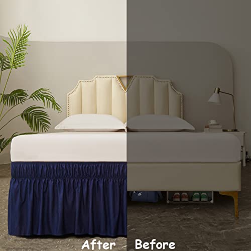 MEILA Wrap Around Bed Skirt Three Fabric Sides Elastic Dust Ruffled 16 Inch Tailored Drop,Easy to Install Fade Resistant-Navy Blue, Queen/King - Image 5