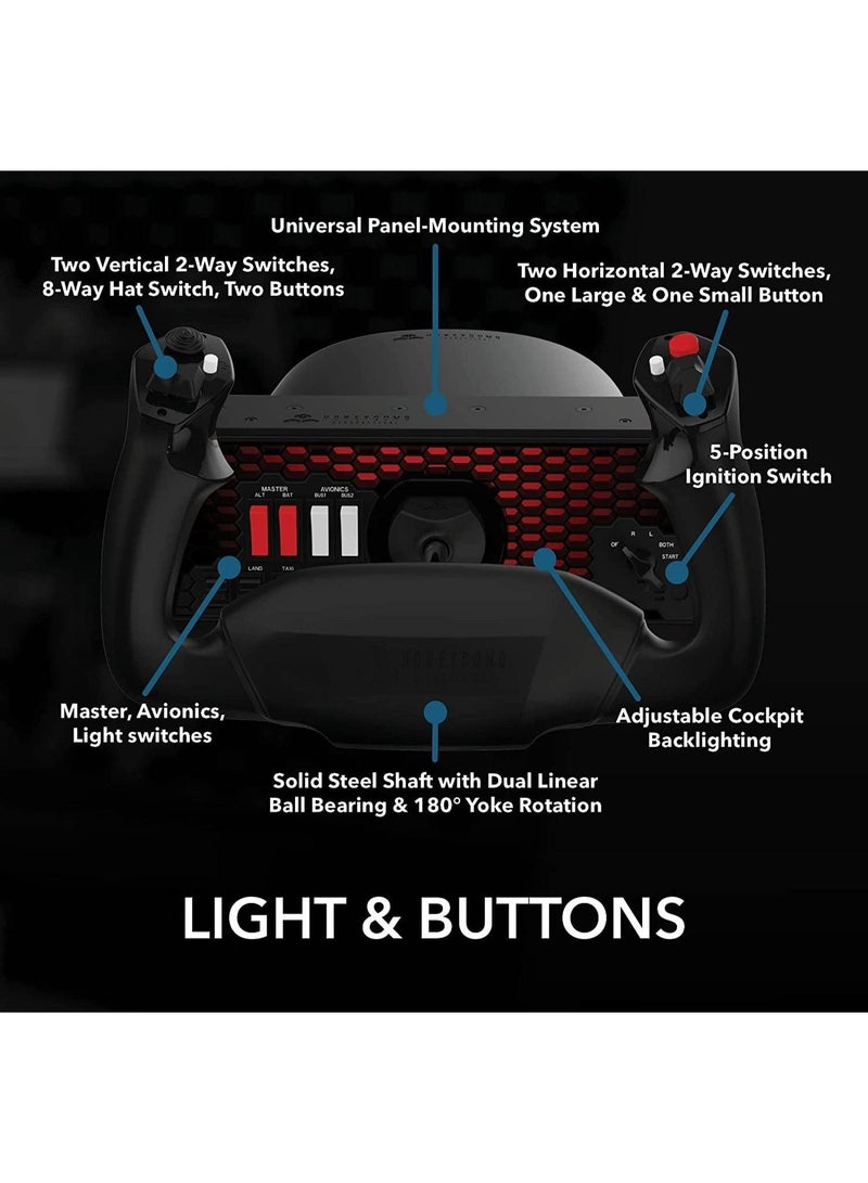 Honeycomb Aeronautical Alpha Flight Controls XPC, For Xbox Series/PC, 8-Way Hat Switch, 180° Yoke Rotation, 2-Way Rocker Switches, 9-Switch Panel, Universal Panel-Mounting Compatible, Black | HC003653 - Image 5