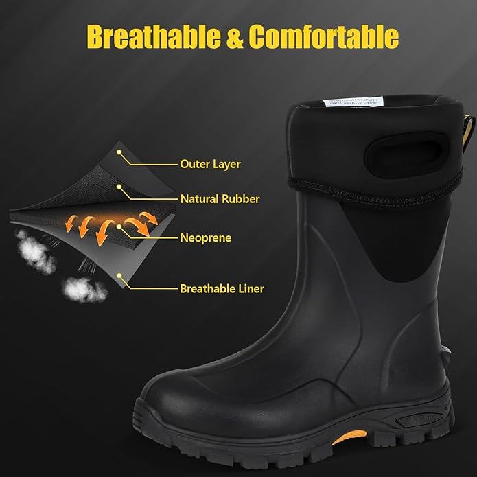 Kalkal Rubber Boots for Men and Women, Waterproof Insulated Rain Boots, Neoprene Breathable Mud Boots, Outdoor Anti-slip Mens Work Farming Hunting Boots - Image 2