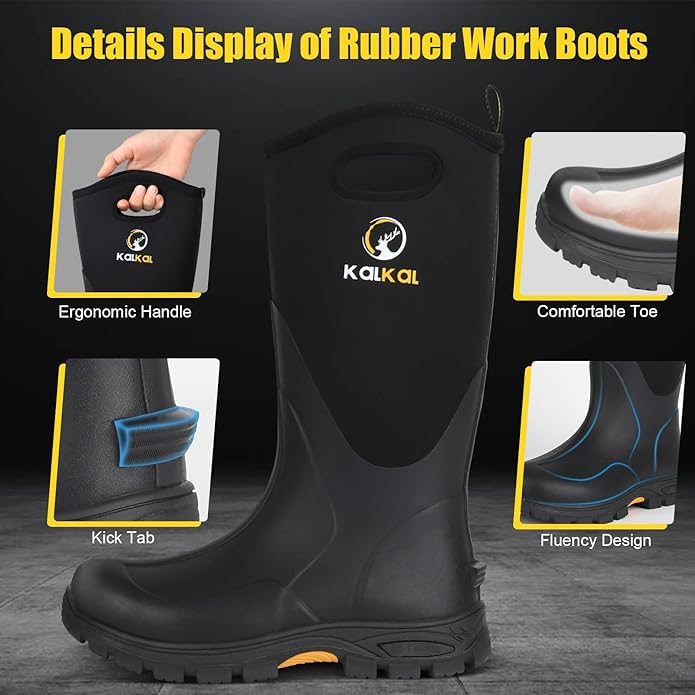 Kalkal Rubber Boots for Men and Women, Waterproof Insulated Rain Boots, Neoprene Breathable Mud Boots, Outdoor Anti-slip Mens Work Farming Hunting Boots - Image 5