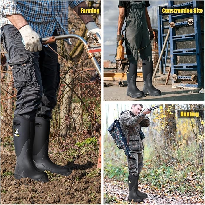Kalkal Rubber Boots for Men and Women, Waterproof Insulated Rain Boots, Neoprene Breathable Mud Boots, Outdoor Anti-slip Mens Work Farming Hunting Boots - Image 1