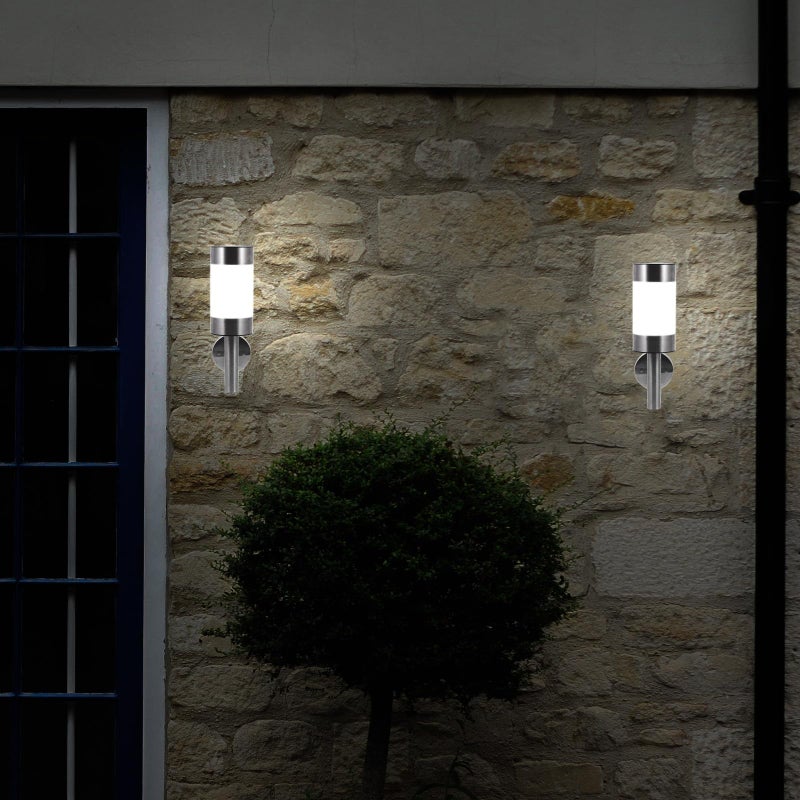 Solar Powered Outdoor Wall Lights 2 Pack Waterproof Stainless Steel LED Garden Lighting For Porch Patio Fence - Image 4