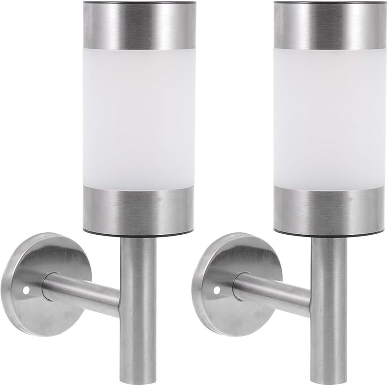 Solar Powered Outdoor Wall Lights 2 Pack Waterproof Stainless Steel LED Garden Lighting For Porch Patio Fence - Image 1