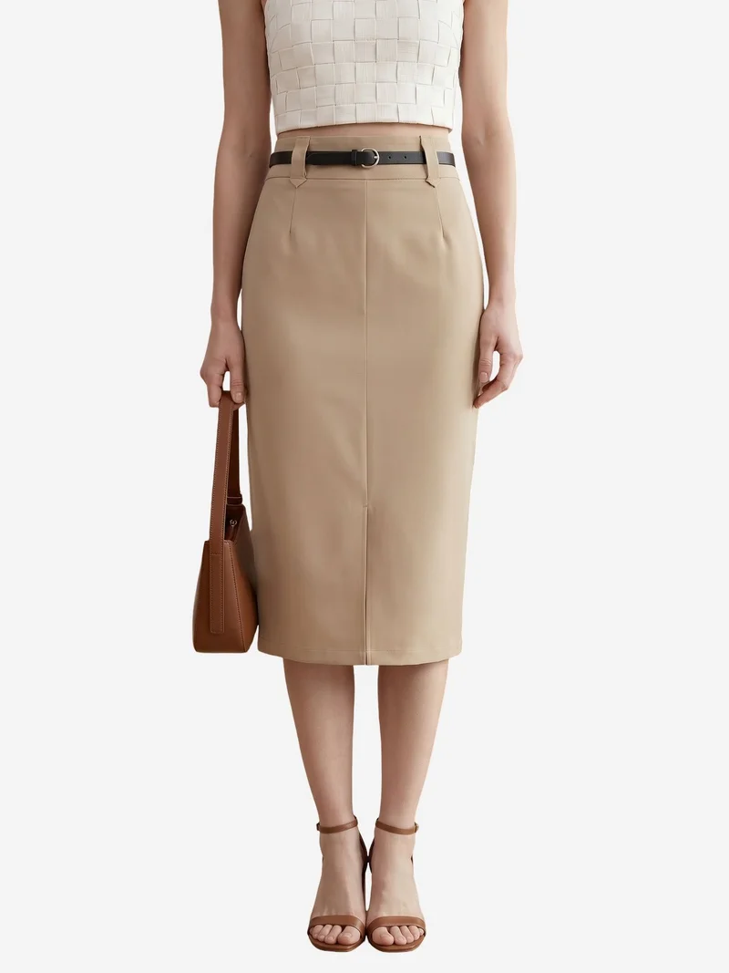 MY FASHION MY FASHION High-Waist Midi Pencil Skirt with Slit