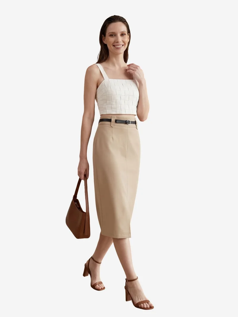 MY FASHION MY FASHION High-Waist Midi Pencil Skirt with Slit
