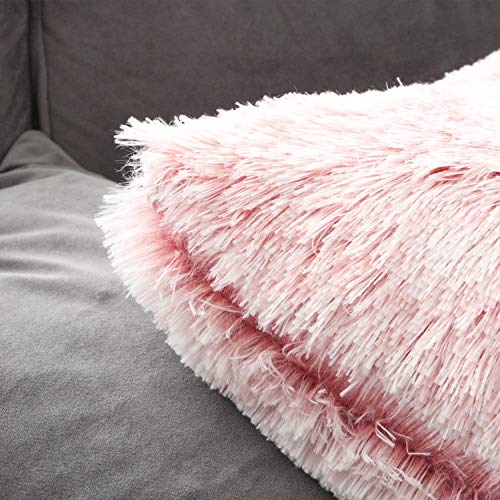 Uhomy 2 Packs Fluffy Accent Pillows Cover 18"x18", Soft Pink Ombre Faux Fur Throw Pillow Case, Modern Luxury Decorative Square Cushion Cover for Farmhouse Home Decor for Sofa/Bed/Chair, 45x45cm - Image 3
