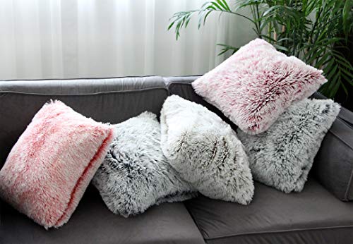 Uhomy 2 Packs Fluffy Accent Pillows Cover 18"x18", Soft Pink Ombre Faux Fur Throw Pillow Case, Modern Luxury Decorative Square Cushion Cover for Farmhouse Home Decor for Sofa/Bed/Chair, 45x45cm - Image 5