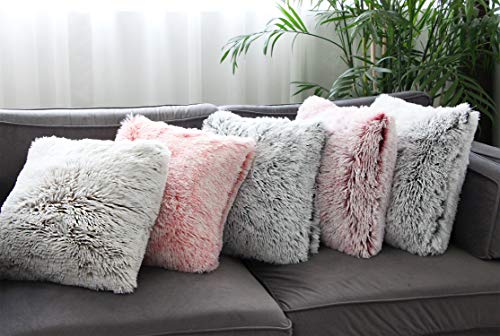 Uhomy 2 Packs Fluffy Accent Pillows Cover 18"x18", Soft Pink Ombre Faux Fur Throw Pillow Case, Modern Luxury Decorative Square Cushion Cover for Farmhouse Home Decor for Sofa/Bed/Chair, 45x45cm - Image 4
