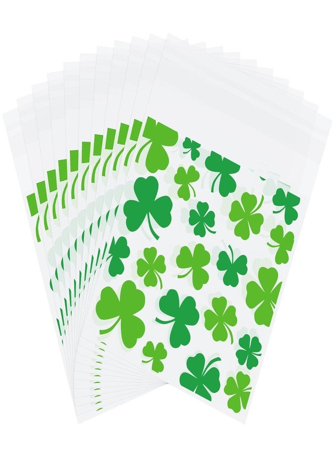 Whaline 320 Pcs St. Patrick's Day Cellophane Bags Green Shamrock Lucky Clover Self-Adhesive Treat Bags Clear Plastic Candy Goodie Bag for Irish Holiday Party Gift Snack Wrapping Supplies - Image 1