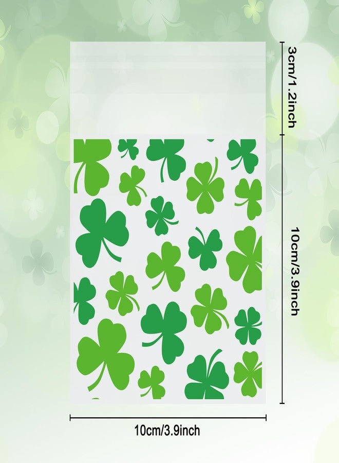 Whaline 320 Pcs St. Patrick's Day Cellophane Bags Green Shamrock Lucky Clover Self-Adhesive Treat Bags Clear Plastic Candy Goodie Bag for Irish Holiday Party Gift Snack Wrapping Supplies - Image 2