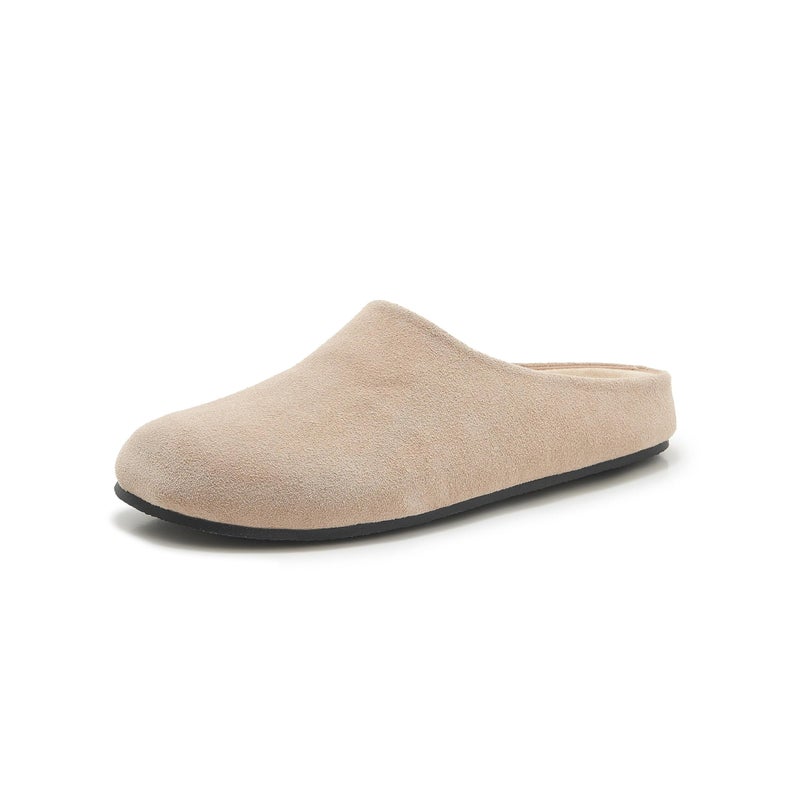ATBELL Women's Suede Clogs Round Toe Leopard Print Leather Mules Cork Footbed Clog with Arch Support Comfort Casual Slip-on Fall Shoes in Beige Size 9 - Image 2