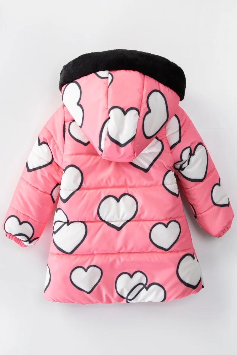بوديوم جييم Podium Clothing Trend Cute Heart Figured Zippered Gilded Furry Pocket Hooded Winter Coat
