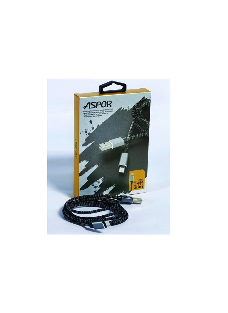 أسبور Aspor A131 Micro USB Cable 1.2 متر أسود  - Image 2