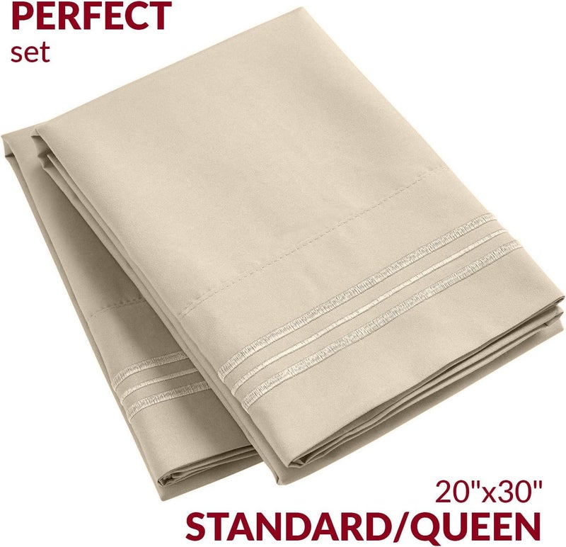 Mellanni Pillow Cases - Luxury, Extra Soft, Cooling Pillow Covers - 2 PC Iconic Collection Pillowcases - Envelope Closure (Standard/Queen 20" x 30", Beige) - Image 3
