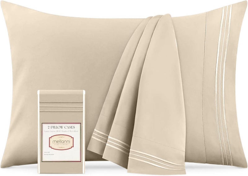 Mellanni Pillow Cases - Luxury, Extra Soft, Cooling Pillow Covers - 2 PC Iconic Collection Pillowcases - Envelope Closure (Standard/Queen 20" x 30", Beige) - Image 1
