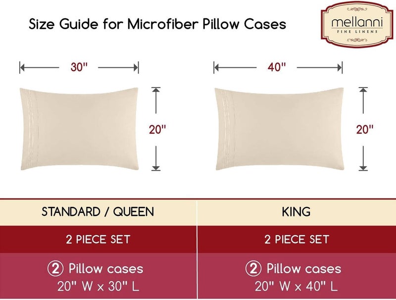Mellanni Pillow Cases - Luxury, Extra Soft, Cooling Pillow Covers - 2 PC Iconic Collection Pillowcases - Envelope Closure (Standard/Queen 20" x 30", Beige) - Image 2