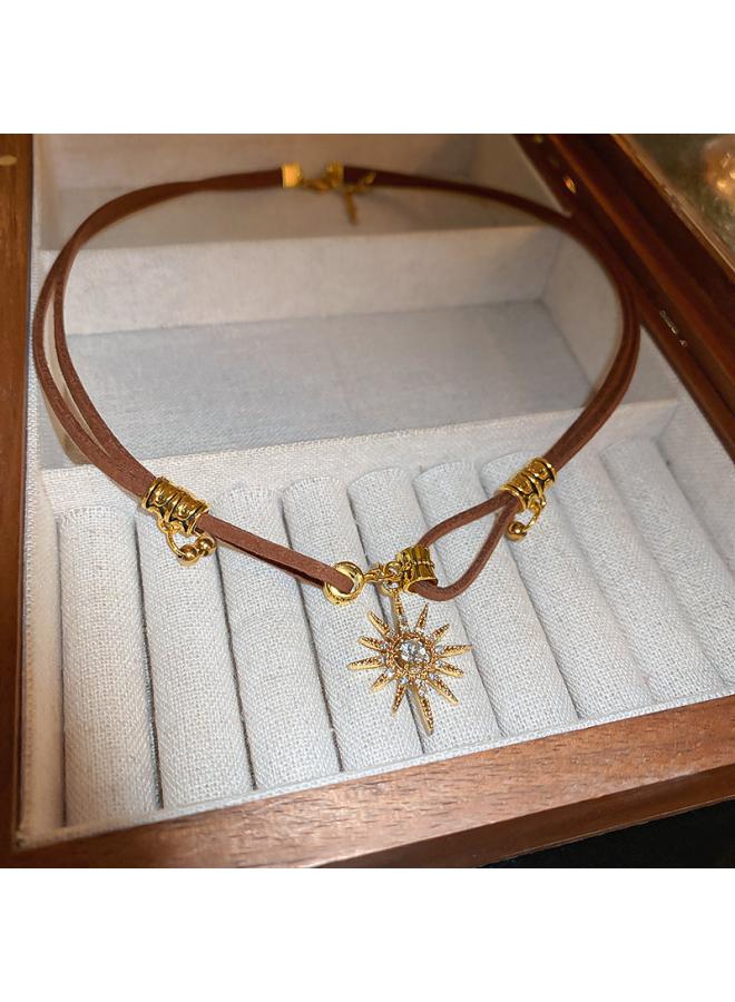 Maillard Brown Tiger Eye Crystal Beaded Necklace Niche Retro Clavicle Chain Personality Fashion Design Necklace