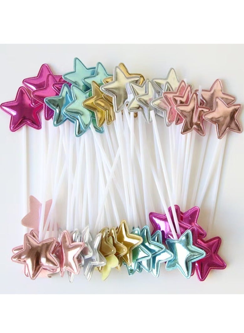 50PCS Star Cupcake Toppers Cake Decorations, Cake Dessert and Cupcake Decor, Holiday and Party Accessories, MultiColor for Kids Baby Shower Birthday Party Cake Decoration(Star) - Image 1