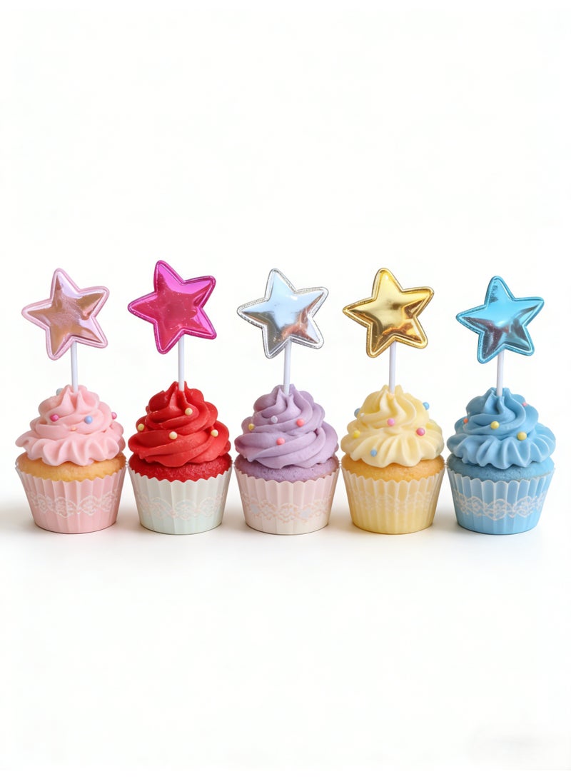 50 قطعة من زينة الكب كيك على شكل نجوم، زينة الكعك والحلوى والكب كيك، إكسسوارات الأعياد والحفلات، متعددة الألوان للأطفال، حفلة استقبال المولود الجديد، زينة كعكة عيد الميلاد (نجوم) - Image 2