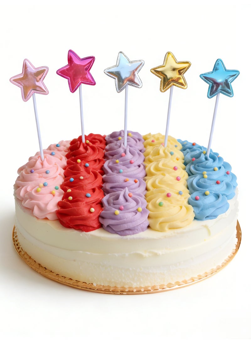 50 قطعة من زينة الكب كيك على شكل نجوم، زينة الكعك والحلوى والكب كيك، إكسسوارات الأعياد والحفلات، متعددة الألوان للأطفال، حفلة استقبال المولود الجديد، زينة كعكة عيد الميلاد (نجوم) - Image 4