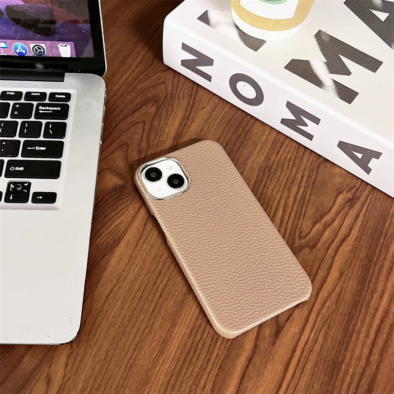 Ins Style Simple Pure Color Pebbled Apple 16Promax Mobile Phone Case Suitable for 15Pro Leather Hard Case 14Pro - Image 1