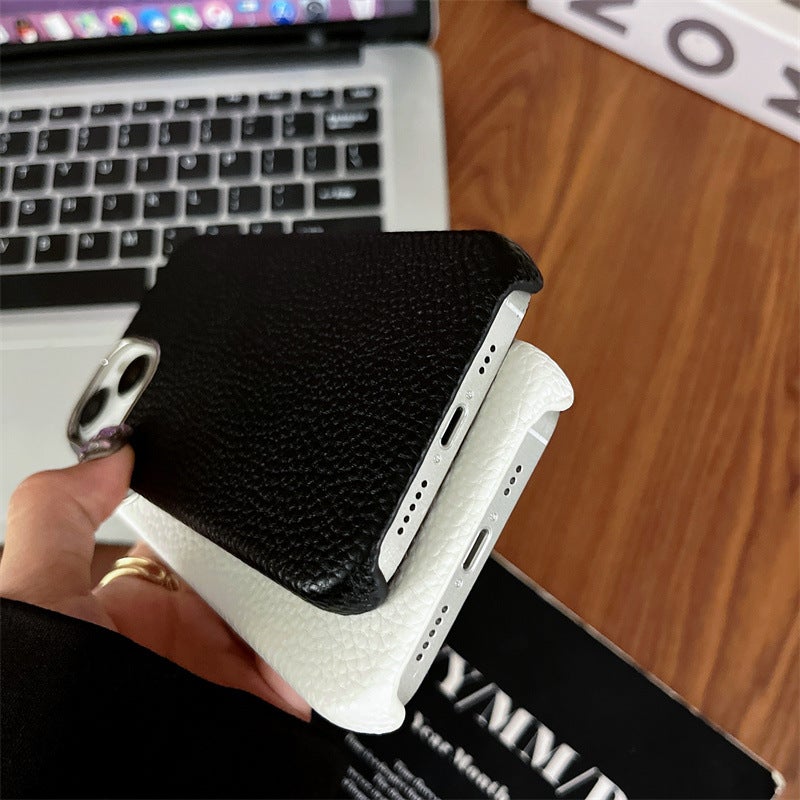 Ins Style Simple Pure Color Pebbled Apple 16Promax Mobile Phone Case Suitable for 15Pro Leather Hard Case 14Pro - Image 5