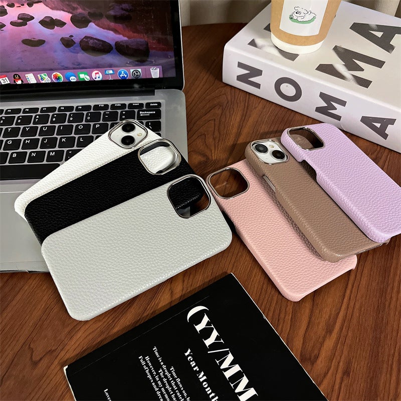 Ins Style Simple Pure Color Pebbled Apple 16Promax Mobile Phone Case Suitable for 15Pro Leather Hard Case 14Pro - Image 3