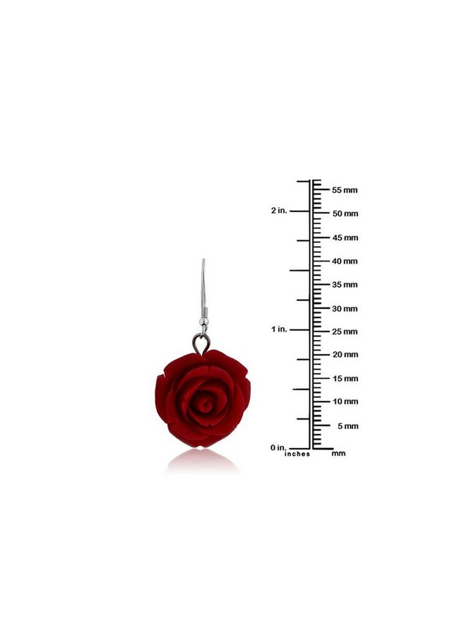 GEM STONE KING 20Mm 925 Sterling Silver Red Simulated Coral Carved Rose Flower Earrings  - Image 5