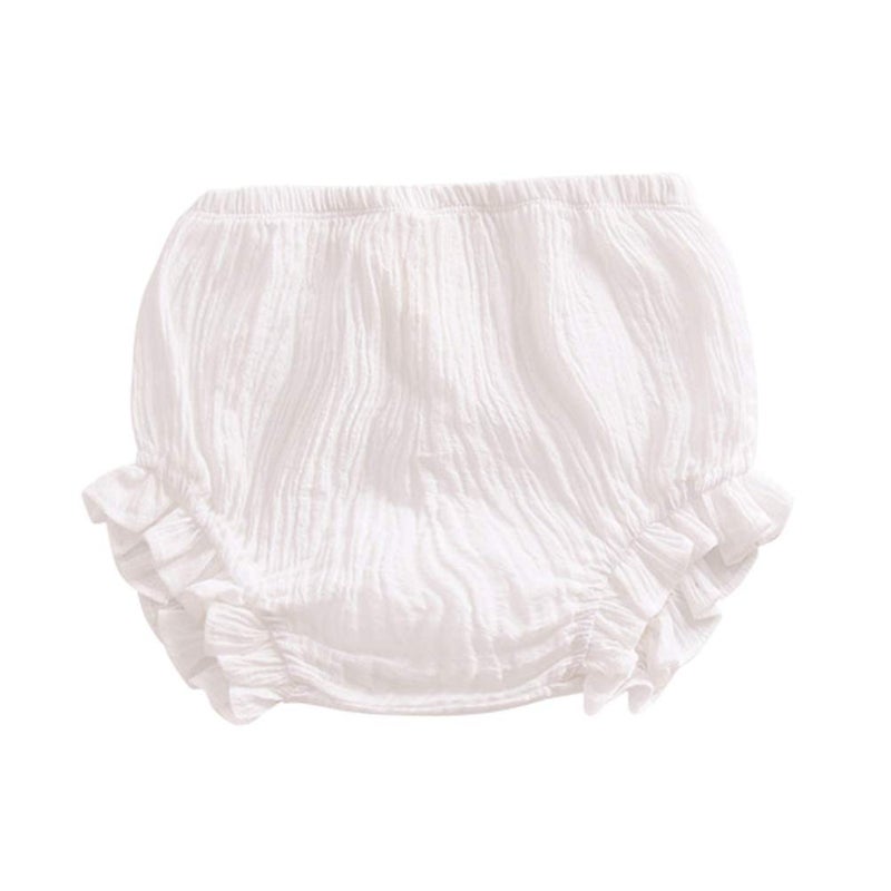 Noubeau Newborn Toddler Baby Girls Kids Cotton Linen Bloomer Shorts Diaper Cover (White, 3-9M) - Image 1