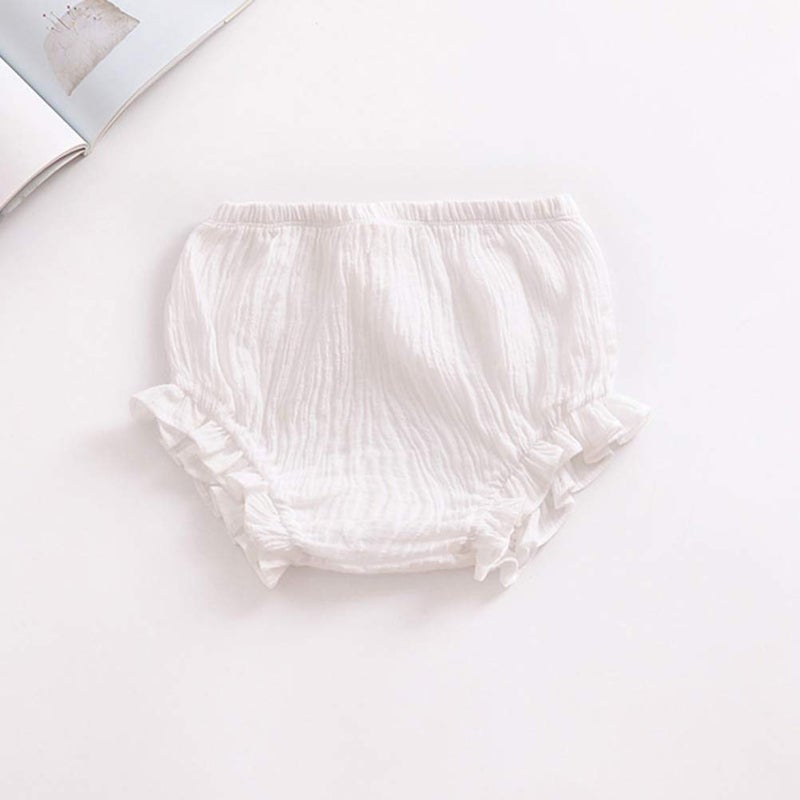 Noubeau Newborn Toddler Baby Girls Kids Cotton Linen Bloomer Shorts Diaper Cover (White, 3-9M) - Image 2