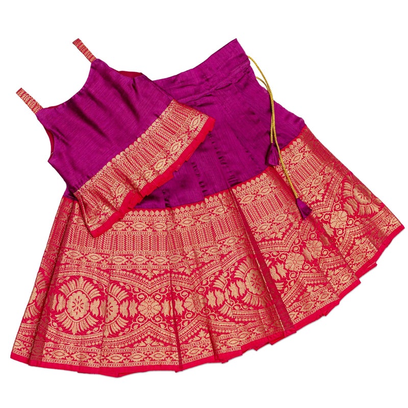 Picksparrow Baby Girl Pattu Pavadai/Kids Lehenga Choli (Pleated Top) (0-6 Months, Magenta) - Image 4