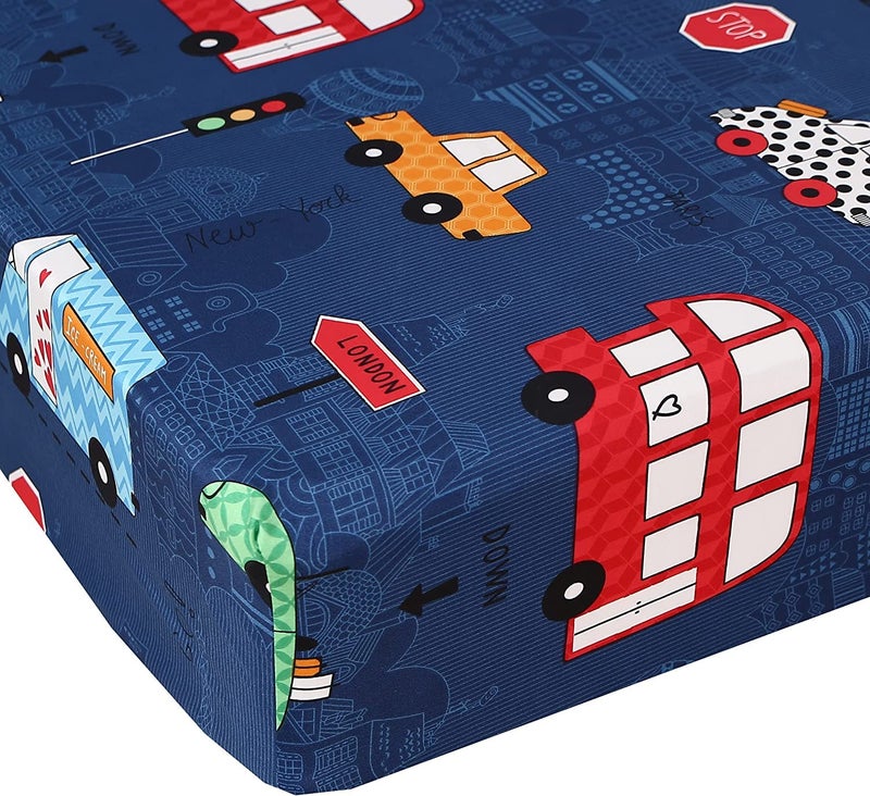 ماج Mag 3pcs Cartoon Car Sheet Sheet Sheet size size size size for toddler boys and girls blue color 1 mitted sheet و 2 Pillowcase (Queen Blue). - Image 2