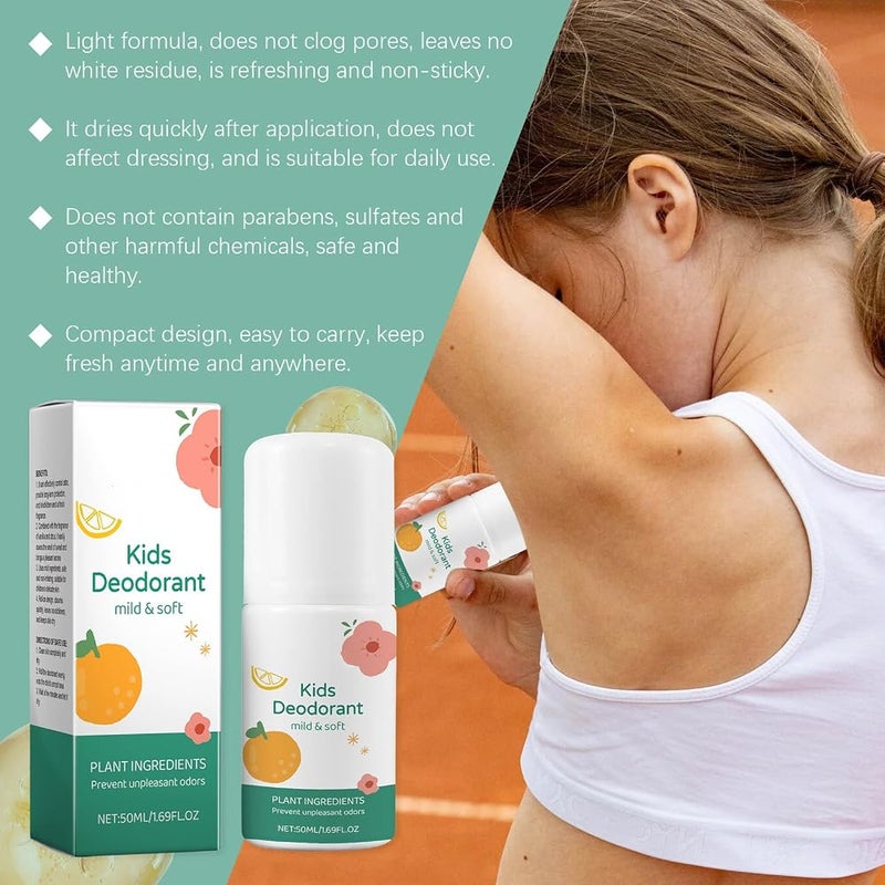 AlSheikaha 2Pcs-Natural Deodorant for Kids & Teens, Long-Lasting Fragrance, Antiperspirant Deodorant Roll, Anti-Odour, Sweat, Stains, Residues & Irritation, Anti Perspirant Deodorant for Sensitive Skin(50ml) - Image 2