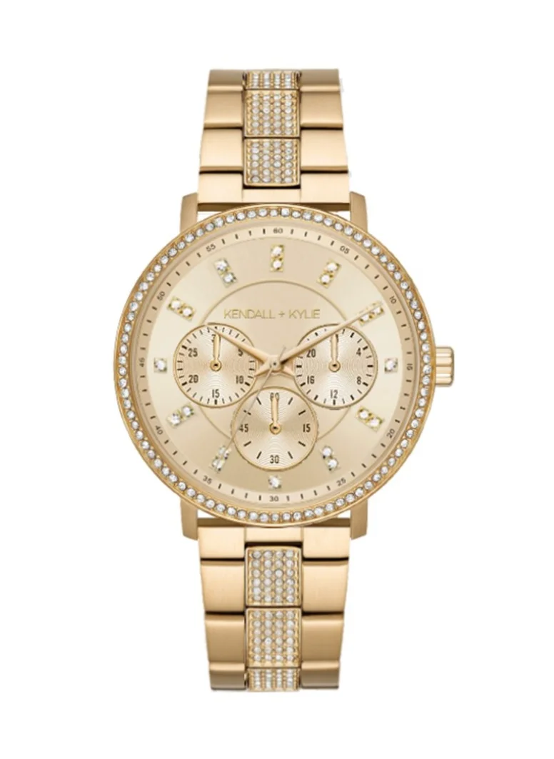 كيندال + كايلي Kendall + Kylie Women's Gold Analog Watch with Necklace and Earrings Set,A0943G-42-A27