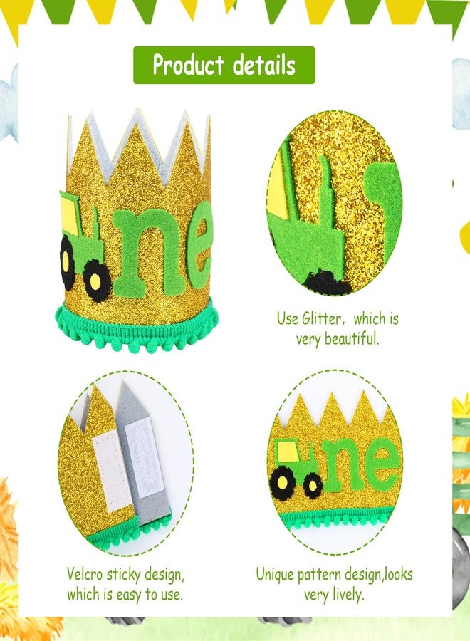 CORNER LACE 1st Birthday Glitter Hat - Tractor First Birthday Crown, Tractor One Theme Decoration Gold Green, One Year Old Supplies Favors for Photo Booth Props - Image 5