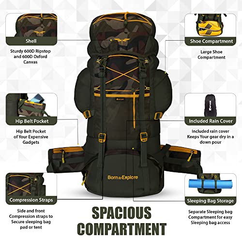 Impulse Rucksack 75L Large Travel Backpack For Men - Tourist, Hiking, Trekking, Camping Banyan Camo Bag With 1 Year Warranty - Image 2