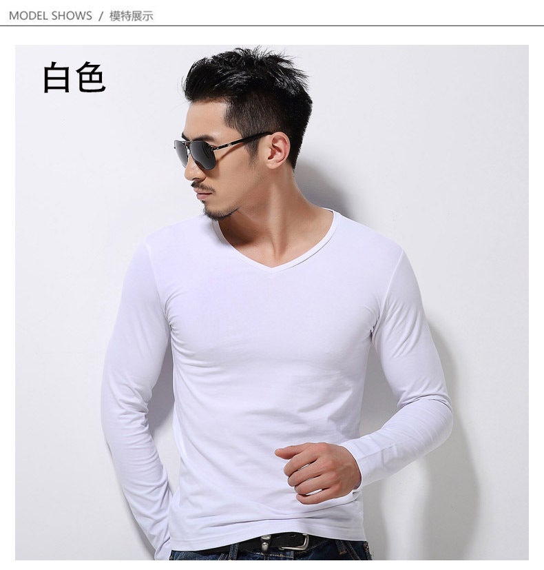 Trendy Long-Sleeve T-Shirt For Men, Thin Stretchy Slim-Fit Solid Color Casual Base Shirt - Image 1