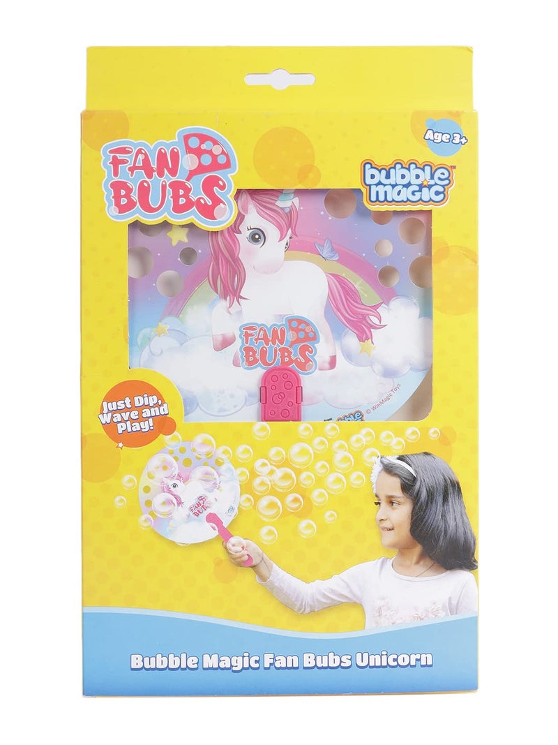 Bubble Magic Fan Bubs Unicorn, Bubble Solution with Hand Fan for The Kids 3 Years and Above, Multicolor, (FB50001) - Image 1
