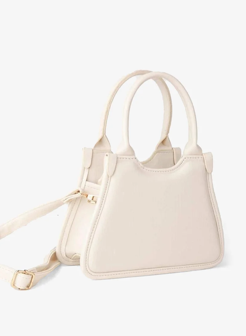 Women's Sakura Cream Zipper Closure Small Size Adjustable Strap Hand and Shoulder Bag.