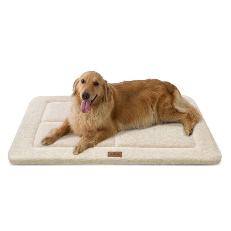 MASSFU Reversible Dog Crate Pad Bed for Large Dogs,Washable & Non-Slip Kennel Pet Mat, High Density Foam and Soft Fleece Cat Bed for Indoor & Outdoor Use, 41" x 28", Cream White - Image 1