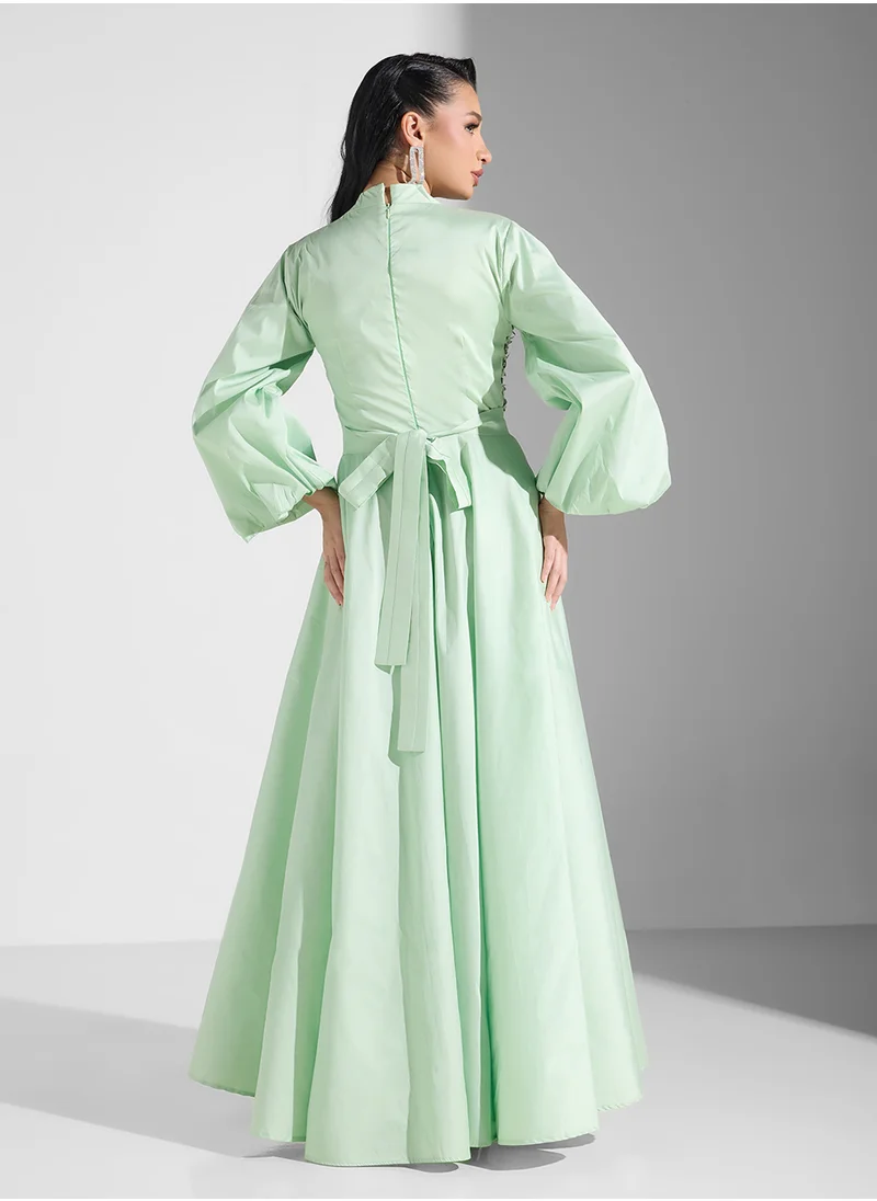 Namshi x Emebllished Detail Dress With Puff Sleeve
