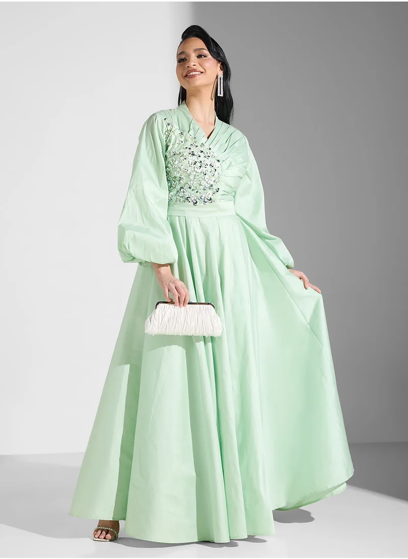 Namshi x Emebllished Detail Dress With Puff Sleeve