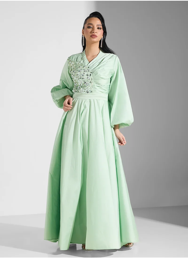 Namshi x Emebllished Detail Dress With Puff Sleeve