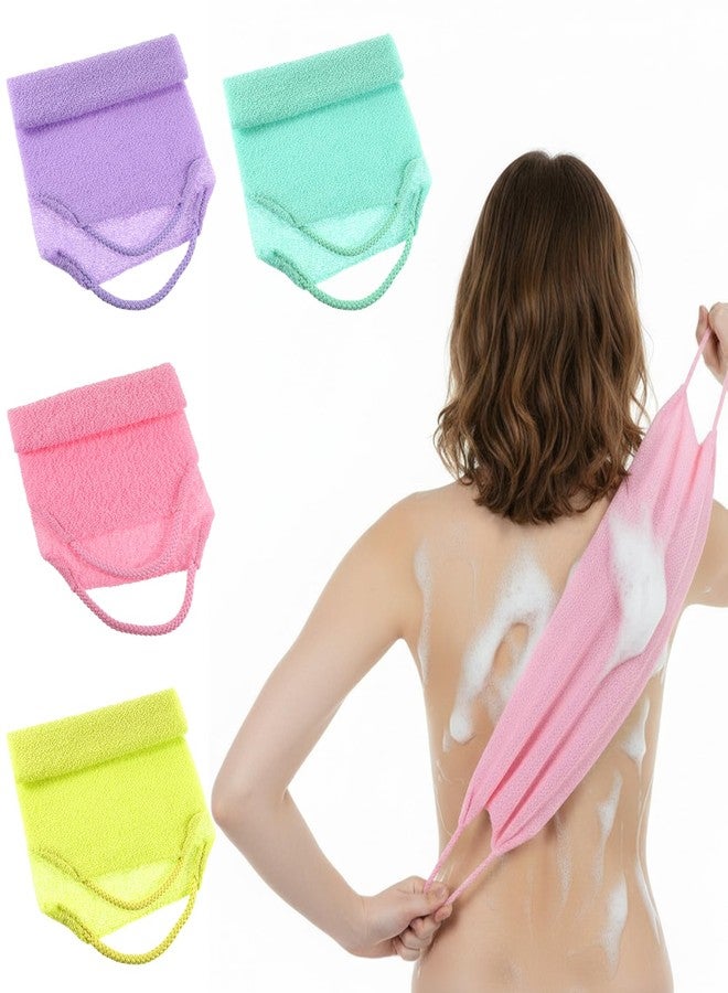 Yuomeaz 4 Pcs Exfoliating Washcloth Back Scrubber, Double-Sided Body Scrubber with Handles Body Exfoliator for Shower, Stretchable Nylon Back Washer Bath Loofah for Women Men Deep Cleaning - Image 1