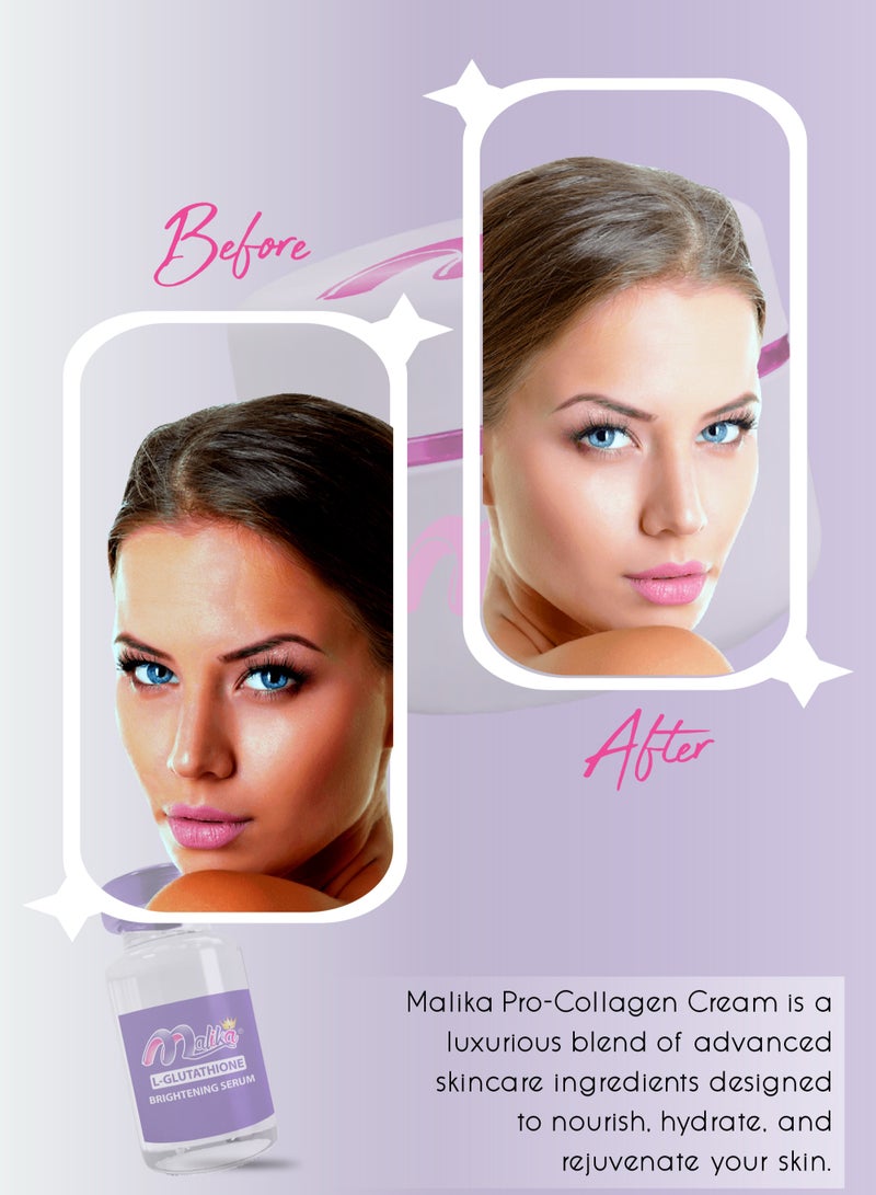 Malika Pro-Collagen 3-in-1 Beauty Cream empowered by Retinol & Hyaluronic Acid with Glutathione Serum & Vitamin E Capsule, Stimulates Collagen, Reduces Wrinkles & Fine Lines. Anti-Aging, Hydrating & Brightening for All Skin Types with SPF Protection - Image 2