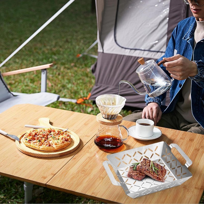 Grill Basket | with Handle Stainless Steel Heavy Duty Portable Cookware,Stainless Steel Grill Pan | for Electric Backyard Patio Picnic Tailgating Party Entertaining Vegetables Corn Potato Meat Seafood - Image 3
