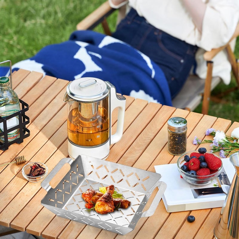 Grill Basket | with Handle Stainless Steel Heavy Duty Portable Cookware,Stainless Steel Grill Pan | for Electric Backyard Patio Picnic Tailgating Party Entertaining Vegetables Corn Potato Meat Seafood - Image 2